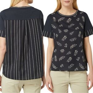 Luisa Cerano Cotton Short Sleeve Crew Neck Blue Blouse Size 12 Lagenlook Stripe